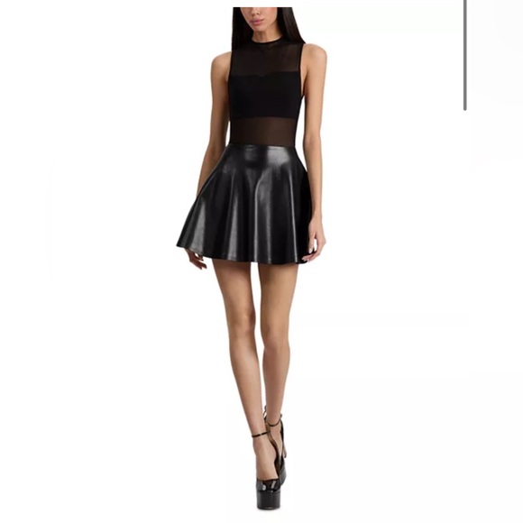 BRAND NEW W TAGS ✨Alice + Olivia Black CHARA VEGAN Leather MINI DRESS Mini Dress - Picture 3 of 13